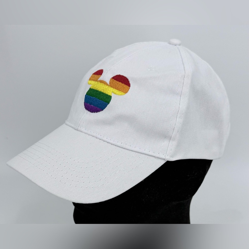 Disney Pride Collection White Hat Cap Mickey Rainbow Embroidered Adjustable OSFM